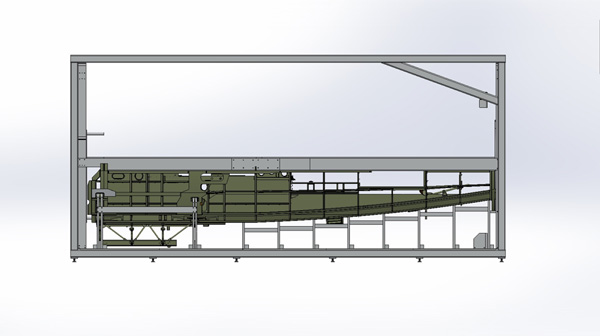 This rendering shows the lower fuselage mounted in the fixture.