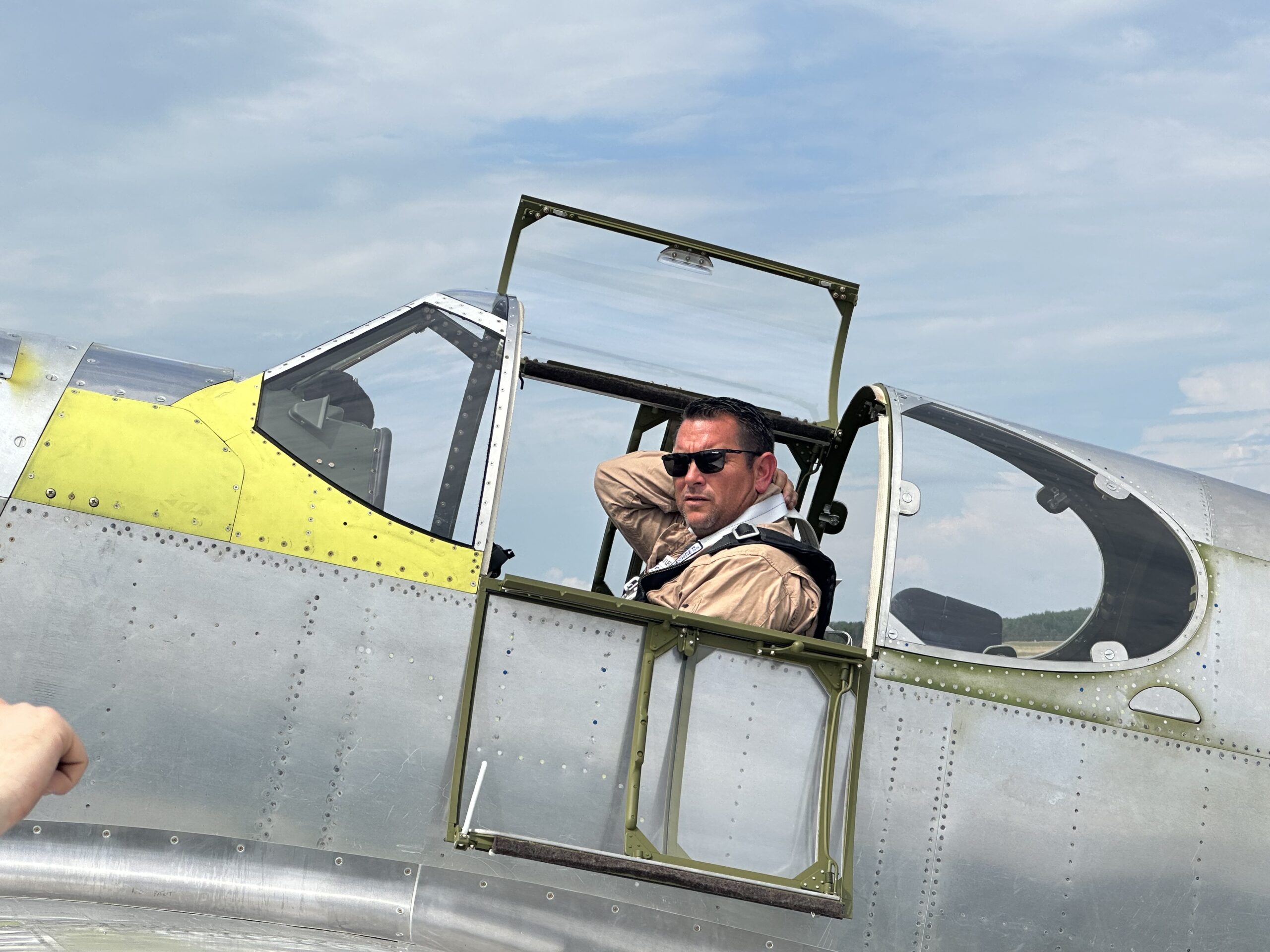 Bernie Vasquez in P-51C Thunderbird preparing for the first flight.