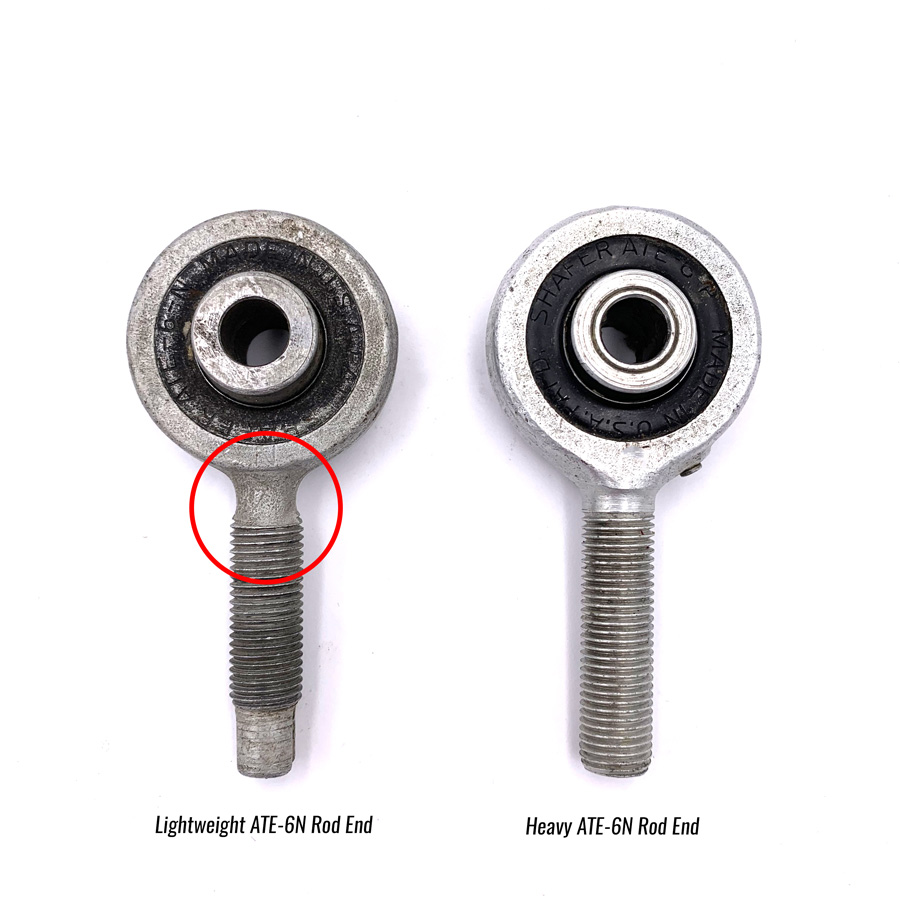 Lightweight ATE-6N Rod End and HEAVY Comparison